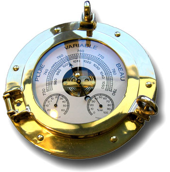 Barom�tre/Thermo/Hygro Boitier Laiton Mont� sur bois biseaut� Diam: 110mm ref: 00-02BLTH BAROSTAR