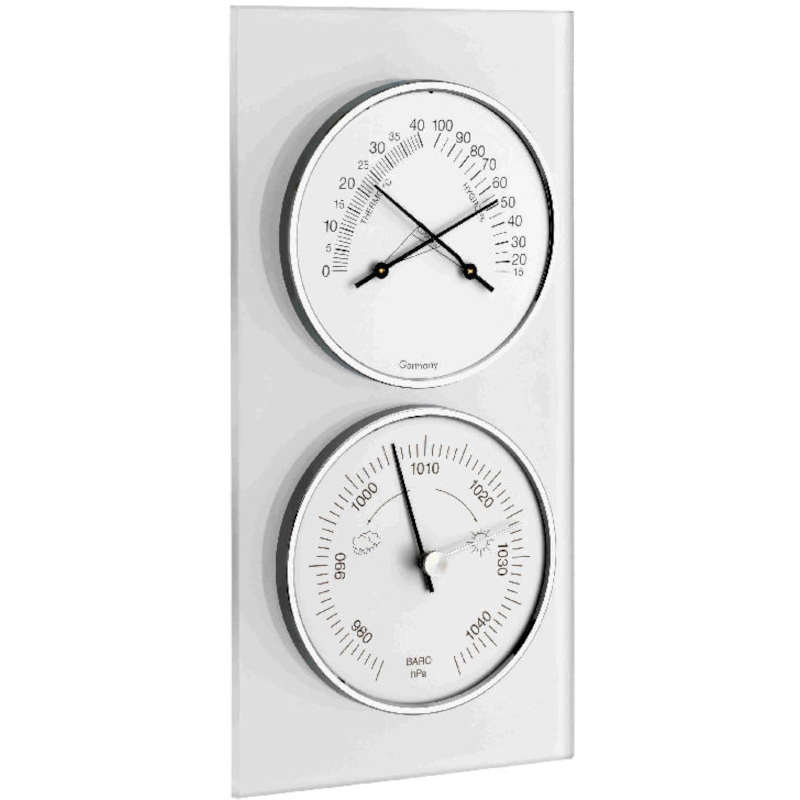 <---Cliquez sur l'image pour agrandir---> Baromètre Thermo/Hygro sur verre sablé Ref: T203022 TFA Baromètre Thermo/Hygro sur verre sablé ref: T203022 TFA
