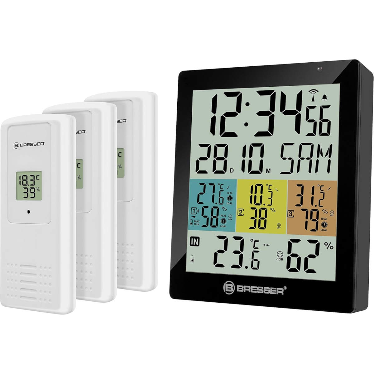 Station Météo Sans fil Interieur Extérieur, ALongSong Thermomètre  Hygromètre Baromètre Horloge Numérique Réveil et Snooze Avec Capteur LED  Ecran Rétro-éclairage Alimentee par USB Câble/AAA Piles (FR) : :  Jardin