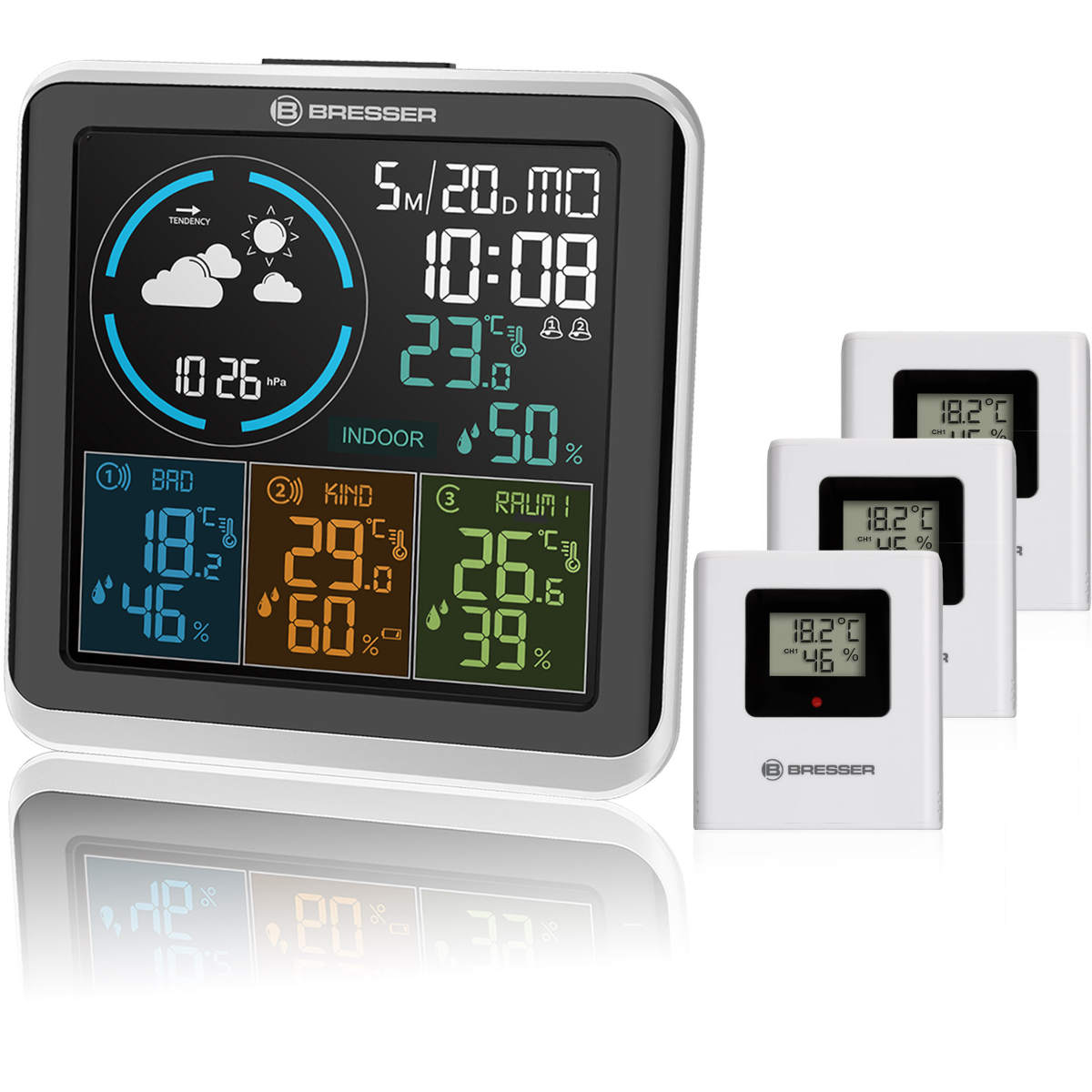 NB-7000027+9LR3 Station M�t�o   Thermo/hygro, quadro Individio, temp�ratures et hygrom�tries avec 3 sondes BRESSER