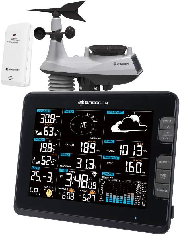 <---Cliquez sur l'image pour agrandir---> Station Météo Pro WiFi avec pression, capteur solaire 6 en 1 solaire et UV Ref: NB-7002540+5LR6+3LR3 BRESSER Station Météo Pro WiFi avec pression, capteur solaire 6 en 1 solaire et UV ref: NB-7002540+5LR6+3LR3 BRESSER