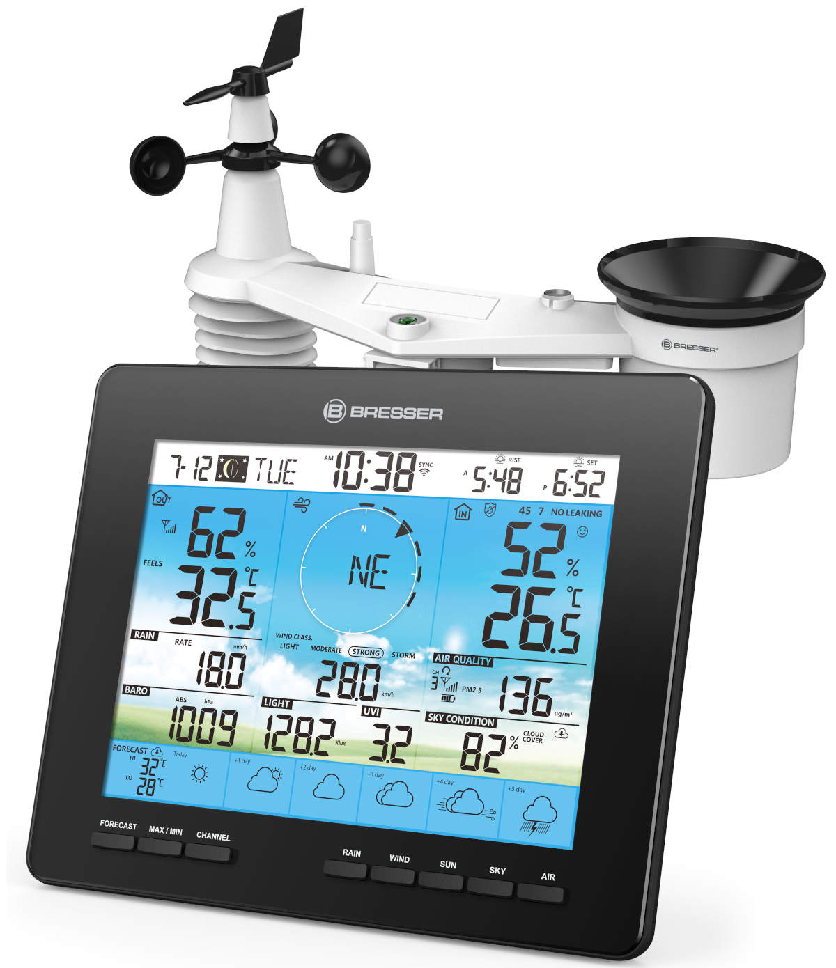 NB-7003210 - BRESSER - Station Météo Pro wifi avec ecran couleur, capteur 7  en 1 solaire, prévisions à 6 Jours