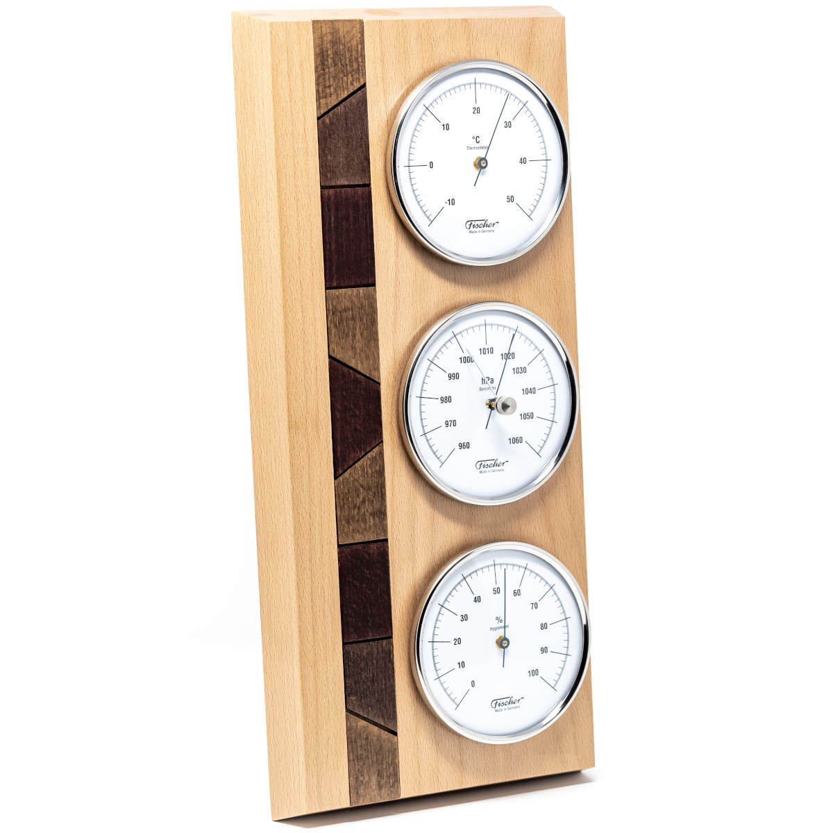 STATION METEO BARO-THERMO-HYGROMETRE 3 CADRANS LAITON SUPPORT BOIS