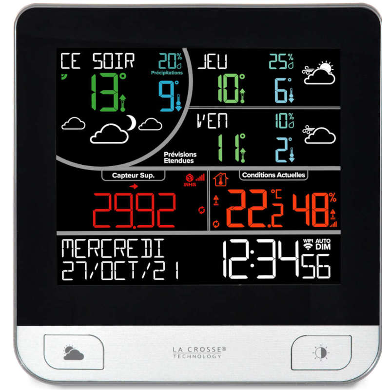 LW3101 Station Météo wifi, prévisions a 3 Jours avec autres informations au choix LA CROSSE TECHNOLOGY
<---Cliquez sur l'image pour agrandir---> LW3101 Station Météo wifi, prévisions a 3 Jours avec autres informations au choix LA CROSSE TECHNOLOGY
