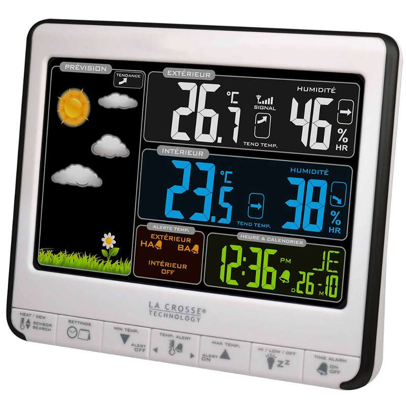 WS6826 - LA CROSSE TECHNOLOGY - Station Météo Thermo/hygro LCD Couleur,  alarmes et prise USB de charge