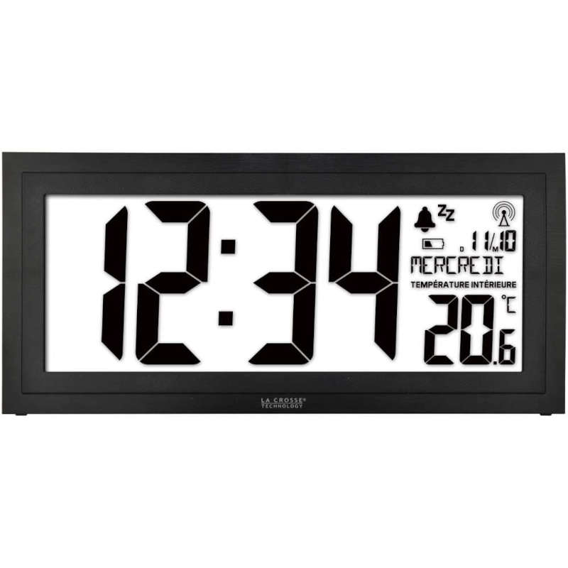 Horloge Murale Radio-pilotée La Crosse Technology WS8008 - Heure, Date, Température Et Hygrométrie (Noir)